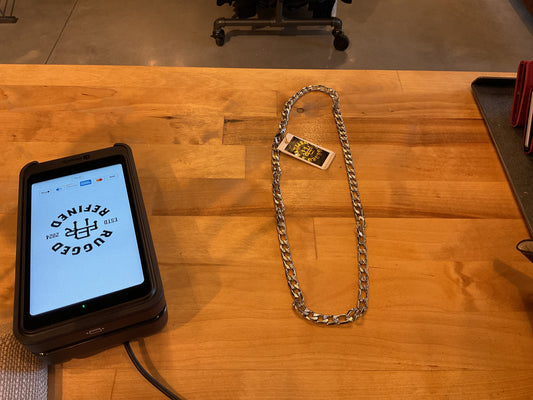 Mens Textured Stainless Steel Figaro Link Chain Necklace