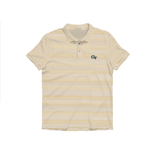 Georgia Tech old gold and white heathered azalea stripe performance polo