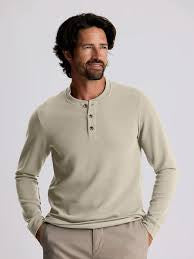 Men’s Waffle Long Sleeve Henley - Sand Stone