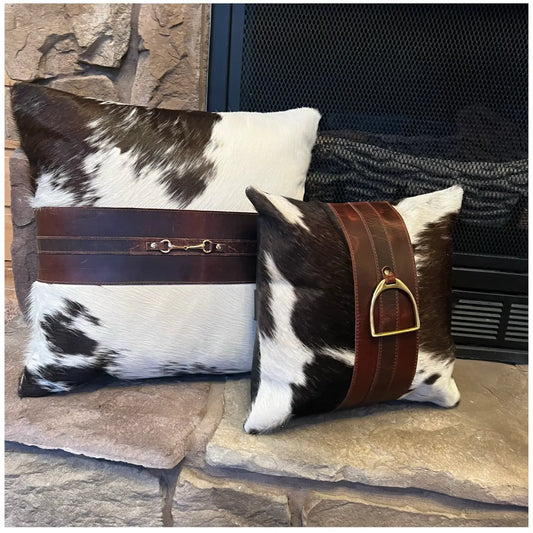 Stirrup & Cowhide Leather Pillow Cover