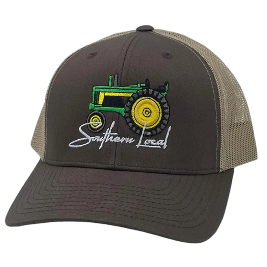 Our Southern Local Tractor Hat in Brown/Khaki is a testament to Riverbed Threads' commitment to quality and style.
