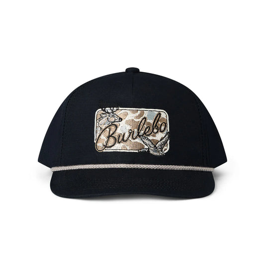Rugged Refined is proud to carry BURLEBO, a Texas-based brand. Black Camo Patch Hat