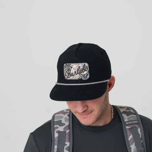 Rugged Refined is proud to carry BURLEBO, a Texas-based brand. Black Camo Patch Hat