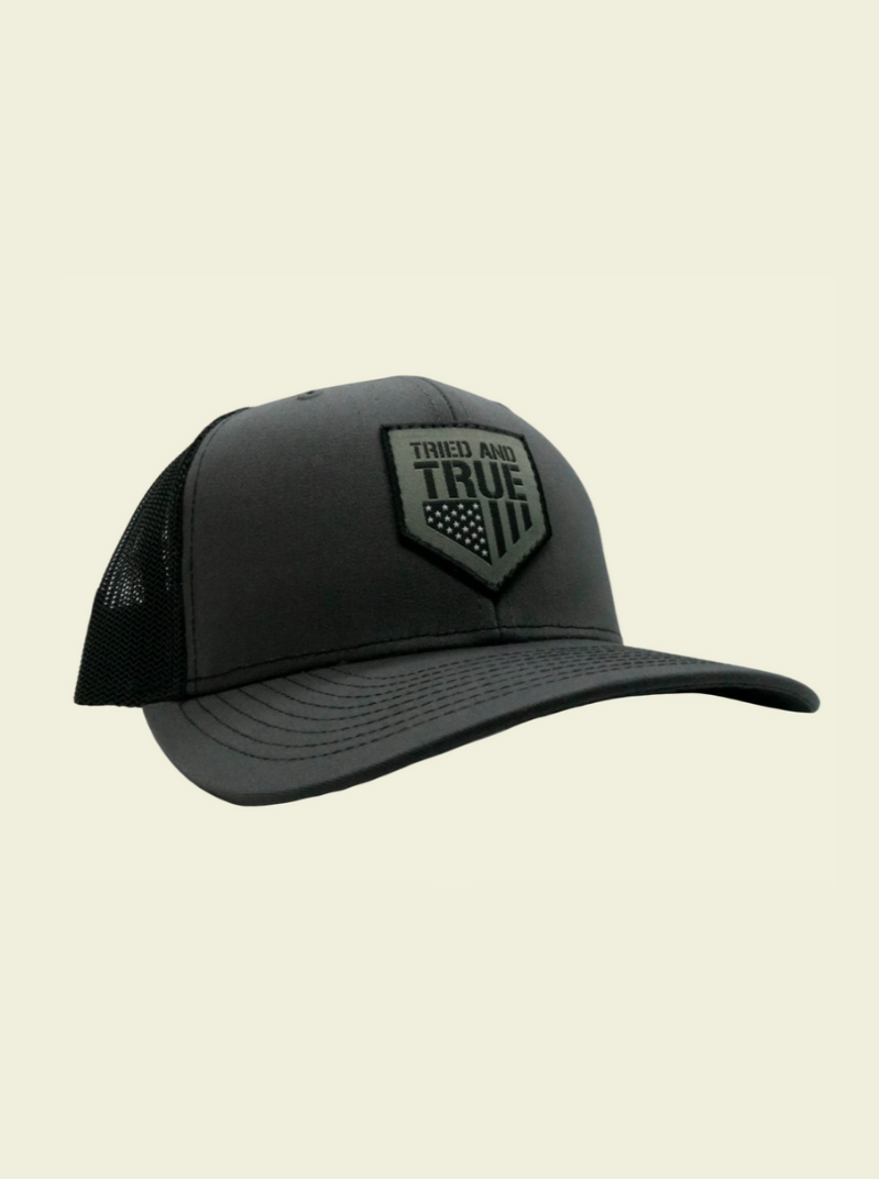Flag Badge Patch Trucker Hat - Charcoal & Black