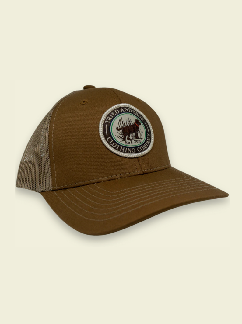 Black Lab Patch Trucker Hat - Brown & Khaki