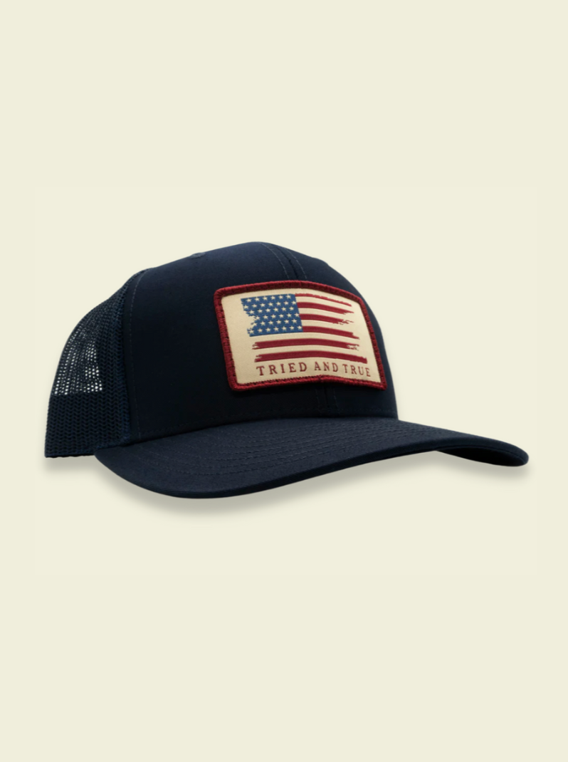American Flag Patch Trucker Hat - Navy