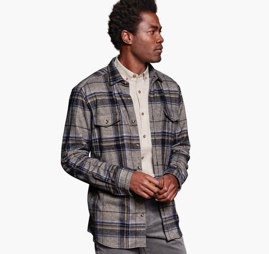 Brushed Button-Front Knit - Oatmeal Large Plaid
