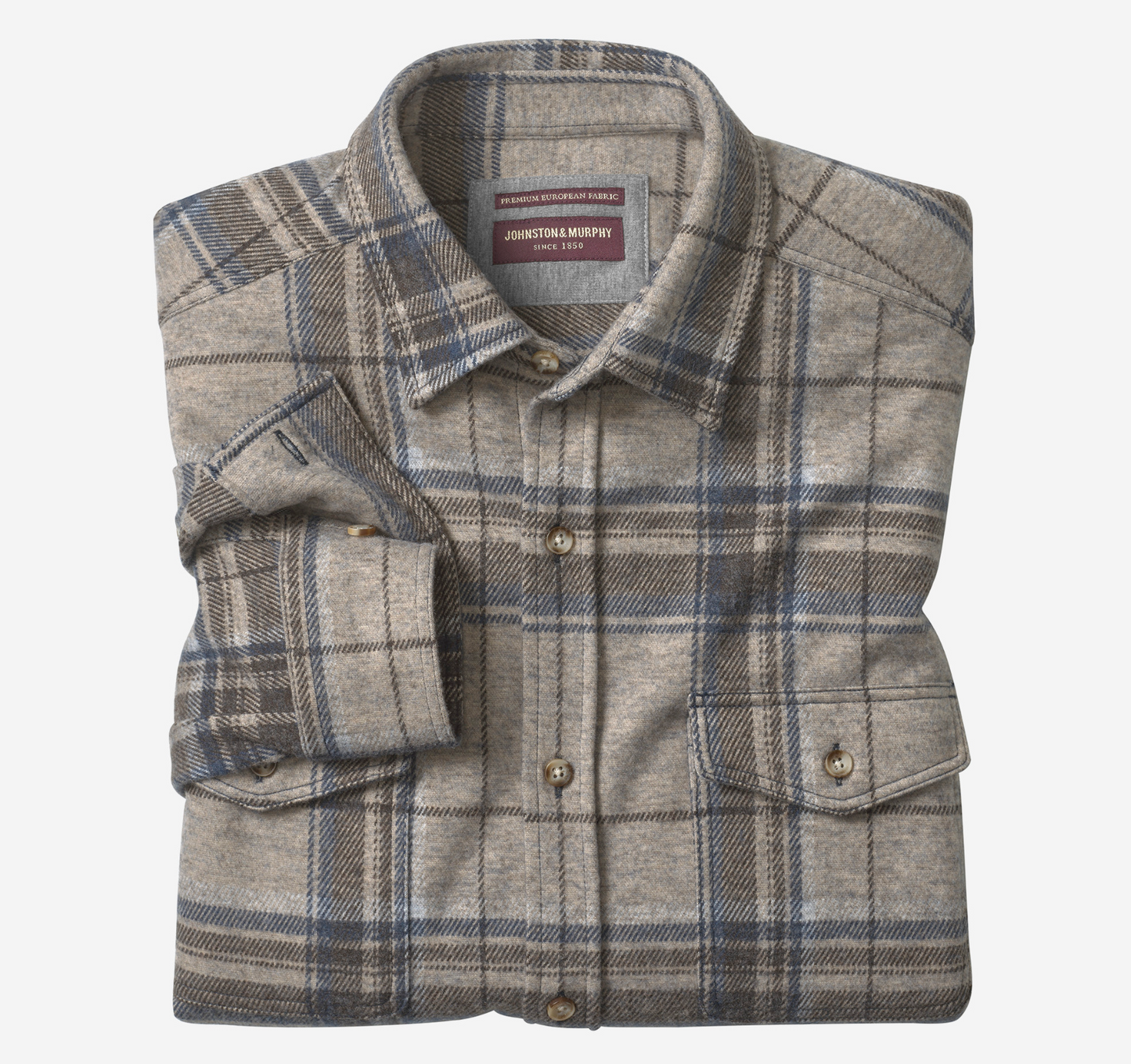 Brushed Button-Front Knit - Oatmeal Large Plaid