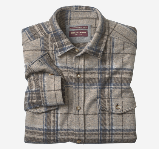 Brushed Button-Front Knit - Oatmeal Large Plaid
