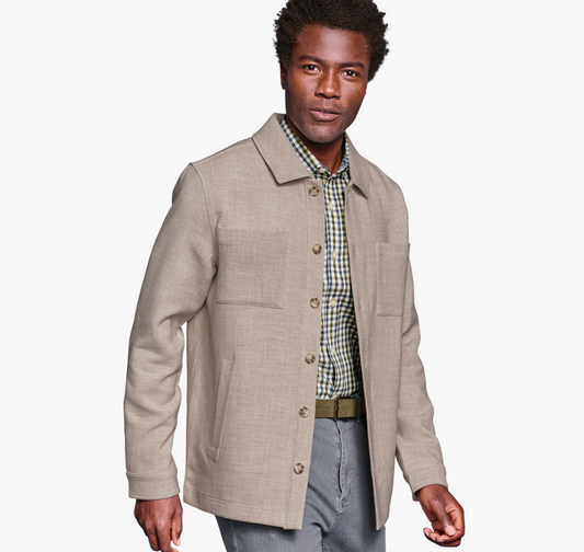 Heathered Shirt Jacket - Tan