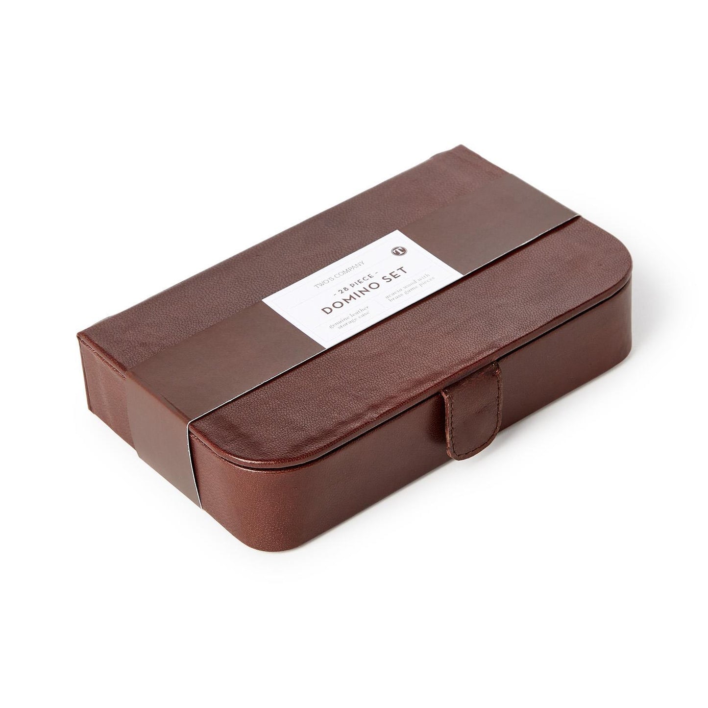 Wooden domino set in a brown leather case