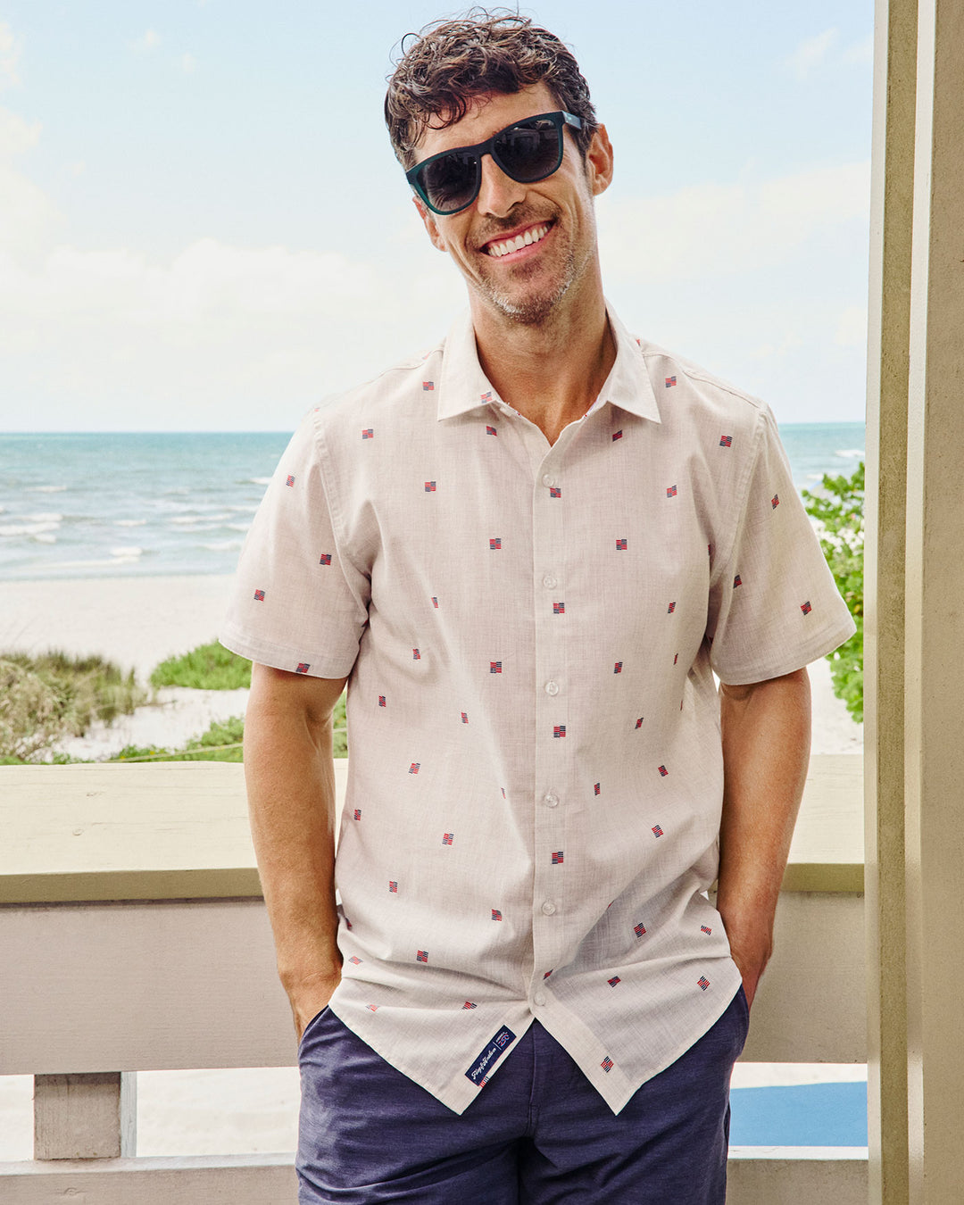 FLAG & ANTHEM- LINEN FLAX AMERICA SS BUTTON DOWN