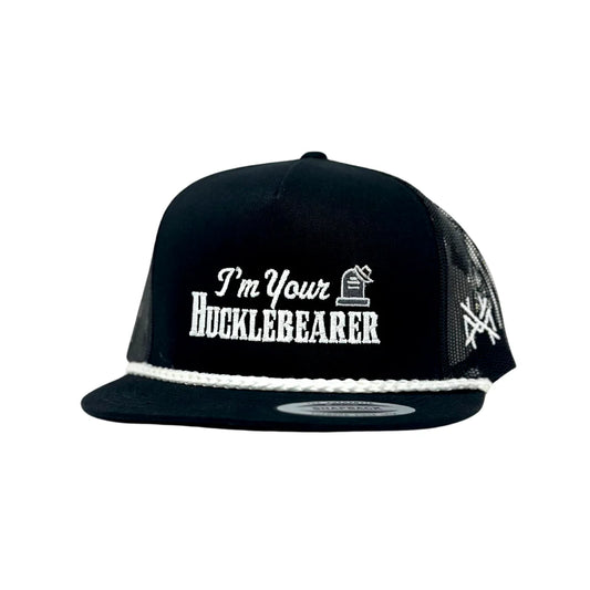 I'm your Hucklebearer Trucker Hat - Black white rope
