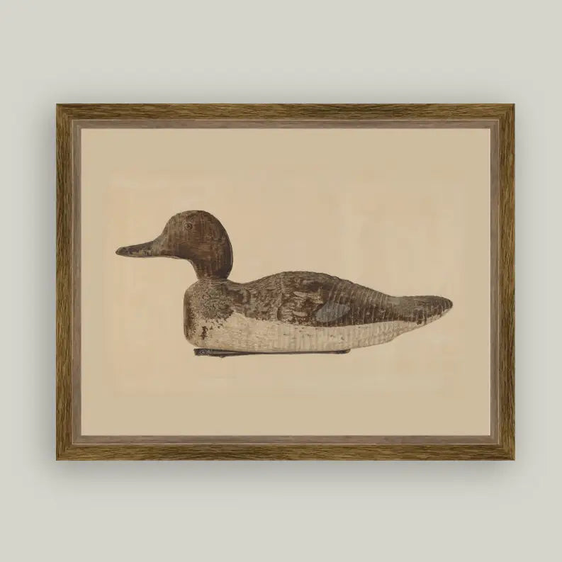 Wooden Duck Decoy Framed Antique Art