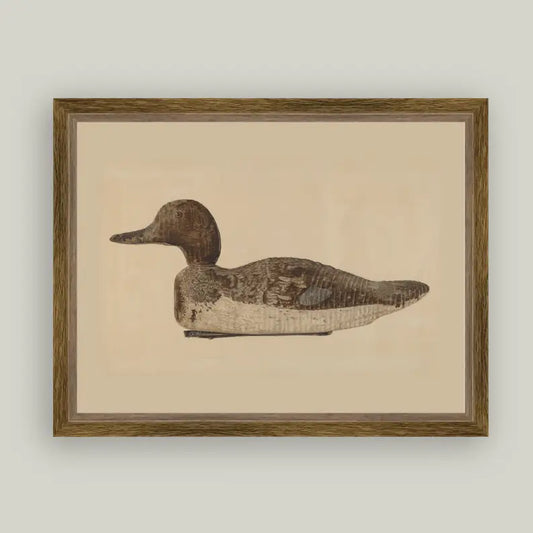 Wooden Duck Decoy Framed Antique Art