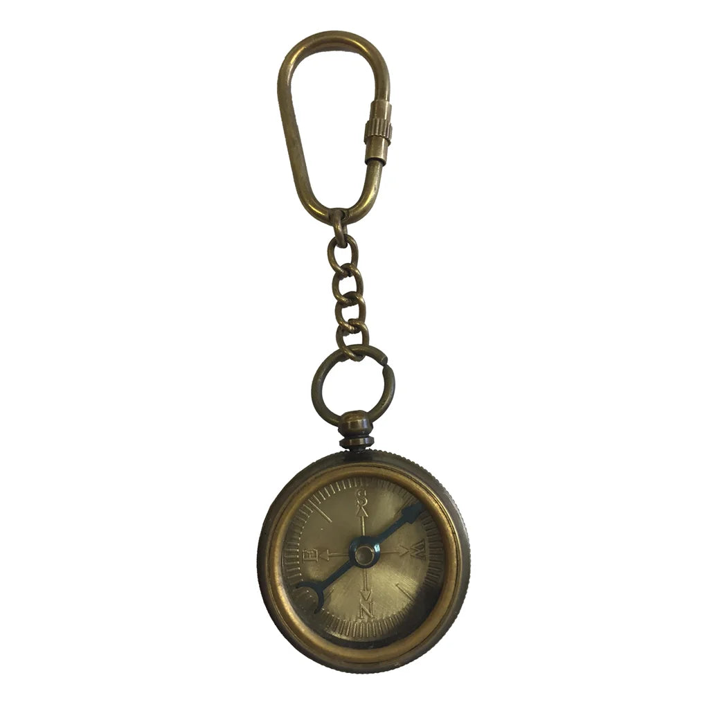 Polished Brass Compass Keychain