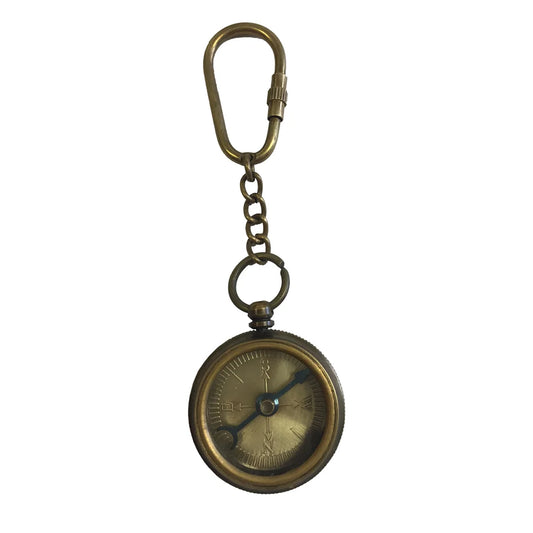 Polished Brass Compass Keychain
