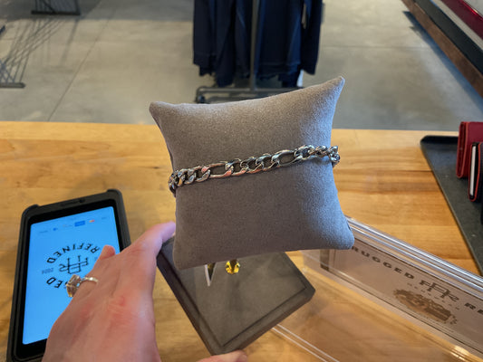 Mens Stainless Steel Figaro Link Chain Bracelet