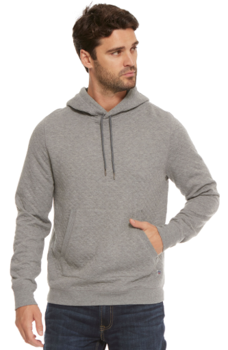 With classic diamond quilting to keep out the cold, this hooded pullover sweatshirt has a distinctive look as well as famously soft comfort.