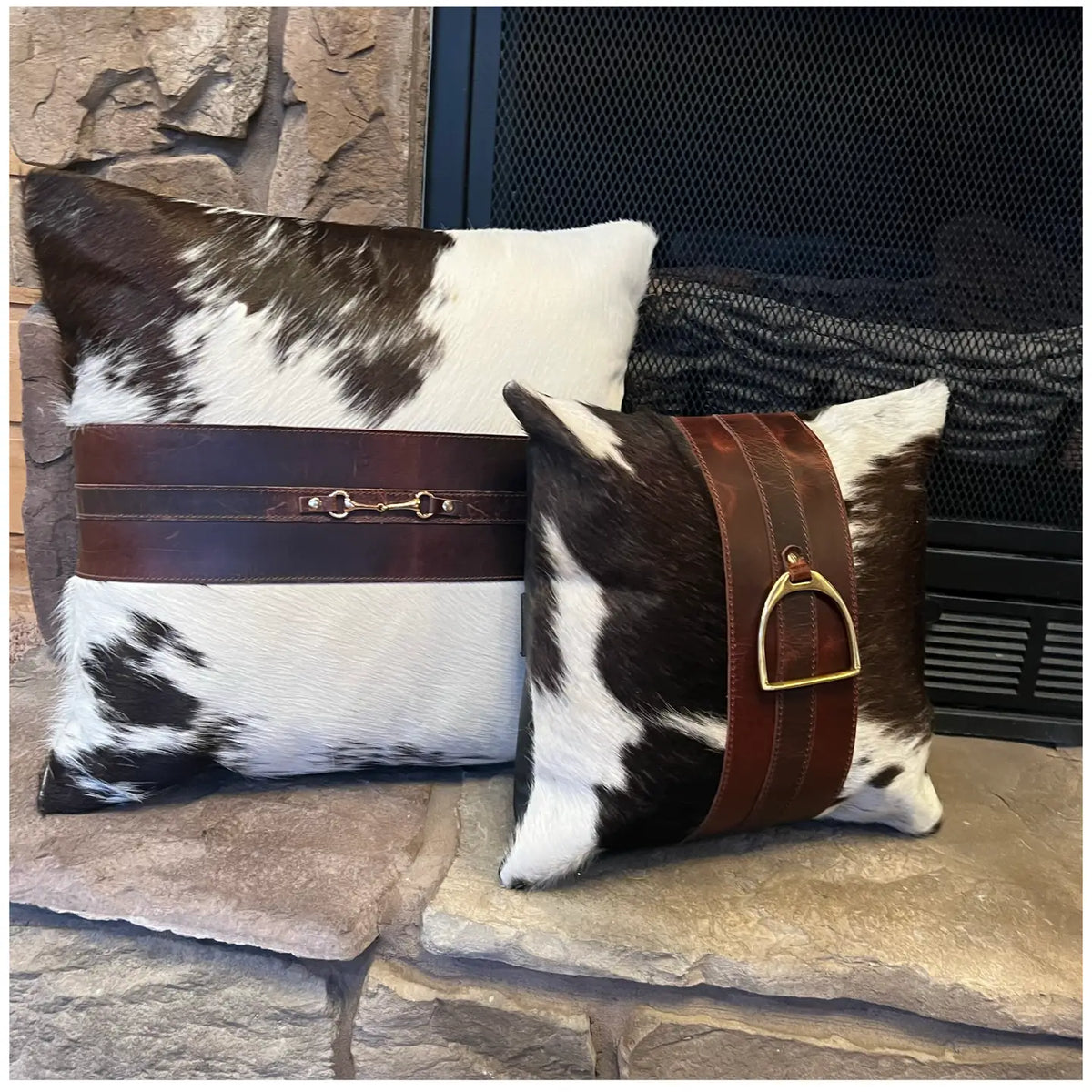 Stirrup & Cowhide Leather Pillow Cover
