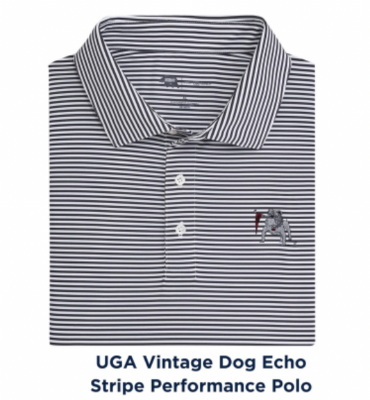 UGA Vintage Dog Echo Stripe Performance Polo