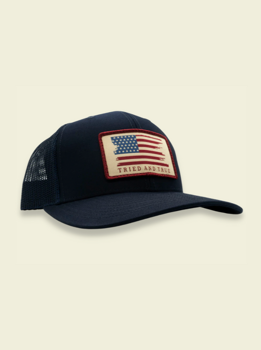 American Flag Patch Trucker Hat - Navy