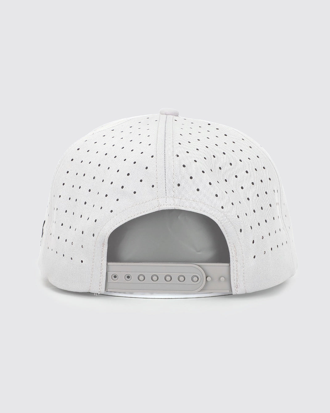 White cap with gray brim on a light gray background