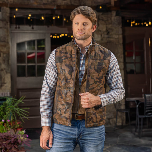 Madison Creek Outfitters Ranger Waxed Goat Suede Leather Camo Vest